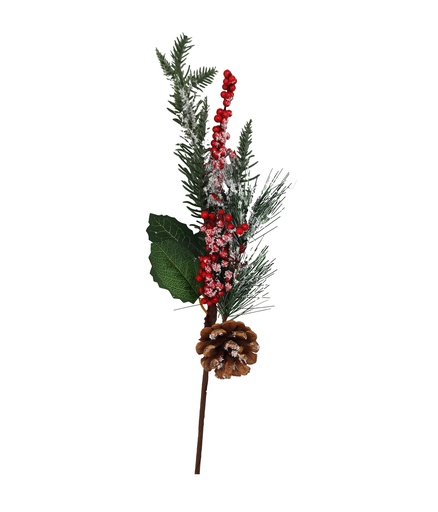 [15764] Weihnachtsdeko "Tannenzweig mit Beeren und Tannenzapfen", 35x10cm