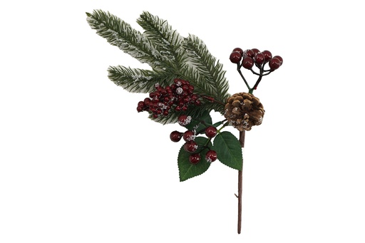 [15760] Weihnachtsdeko "Tannenzweig mit Beeren und Tannenzapfen" XXL 49x10cm