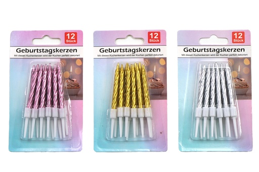 [14811] Geburtstagskerzen 12er "Gory Color" 5cm