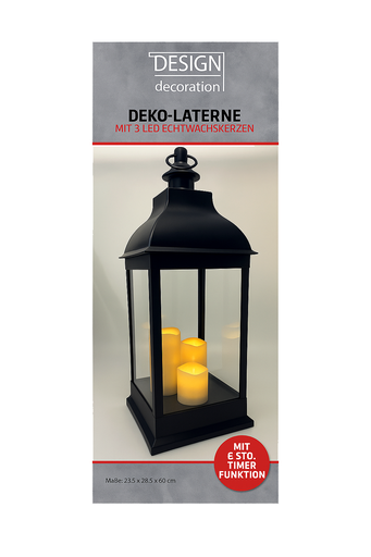 [16189] Laterne mit 3 LED Kerzen Flackernd H x 60 cm mit Timer