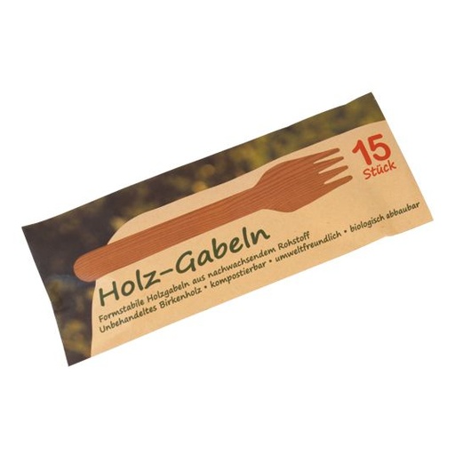 [9336] Holz-Besteck - Gabel, 15er Pack