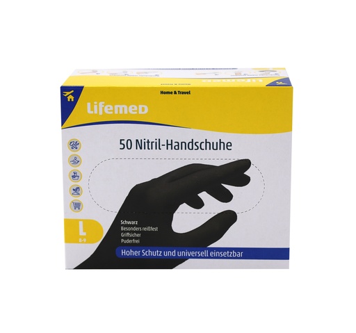 [13318] 50 "Lifemed" Handschuhe, Nitril puderfrei schwarz Größe L