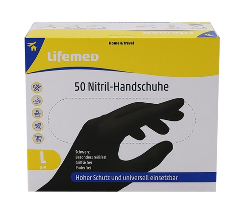 [13318] 50 "Lifemed" Handschuhe, Nitril puderfrei schwarz Größe L