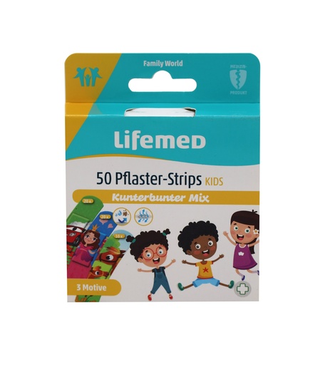 [16331] 50 "Lifemed" Pflaster-Strips Kids 6 cm x 1,7 cm Kunterbunter Mix