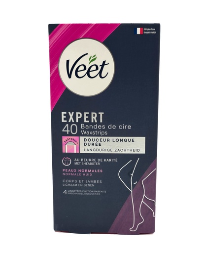 [16236] Veet Expert Kaltwachsstreifen Körper & Füße 40 Stück + 4 Pflegetücher - für normale Haut