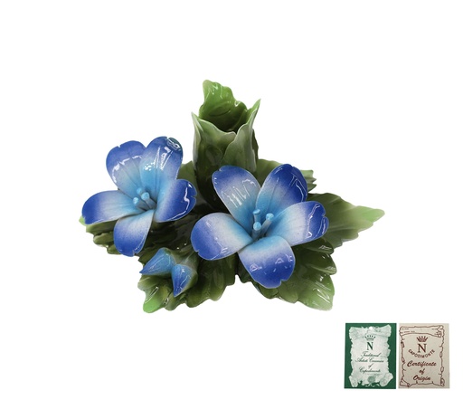 [P0000359] Capodimonte Porzellan Kerzenständer Blumen blau 9x20cm