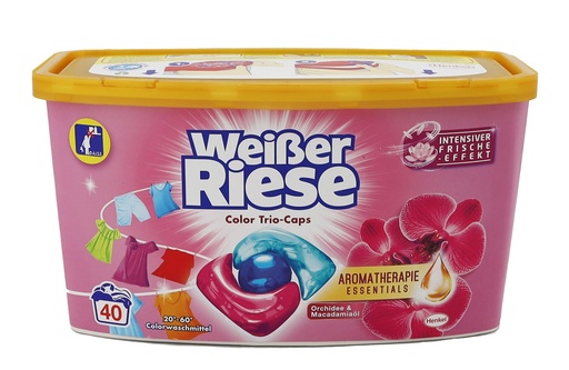 [P0000926] Weißer Riese Colorwaschmittel Trio-Caps Aromatherapie Essentials Orchidee & Macadamiaöl, 40 Wl