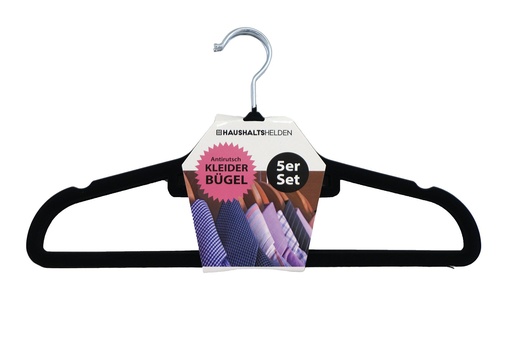 [P0001003] Kleiderbügel Samt "Anti-Rutsch" schwarz, 5er