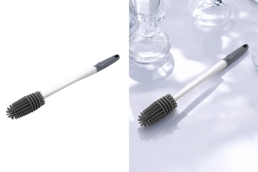 [P0001004] Flaschenbürste, Silikon, 34x3,5x3,5cm, weiß/grau