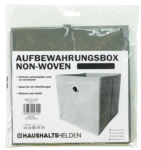 [P0001016] Aufbewahrungsbox Non-Wooven, 20x20x20cm faltbar, grau