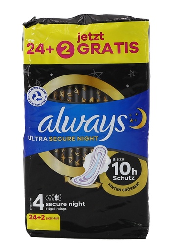 [P0001696] Always Ultra Damenbinden 26Stück Size 4 Secure Night Wings