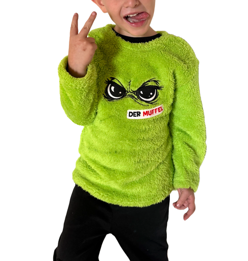 Kuschelpullover Festtags-Muffel | Kindergröße | Grün | Weicher Fleece-Pullover aus Polyester – Lustige Anti-Weihnachten-Mode für kleine Weihnachtsmuffel