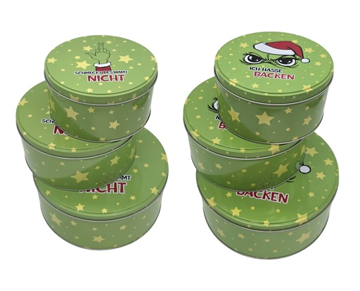Gebäckdosen Metall Festtags-Muffel | 3-teilig | 2 Designs | Lustige Keksdosen & Aufbewahrungsboxen für Plätzchen & Anti-Weihnachten-Fans