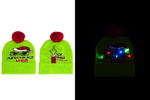 [P0002091] LED Mütze "Festtagsmuffel", 22x21cm, 2 Designs