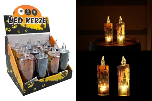 [P0002434] LED Kerze "Halloween", 15x5x5cm, 4 Designs, im Display