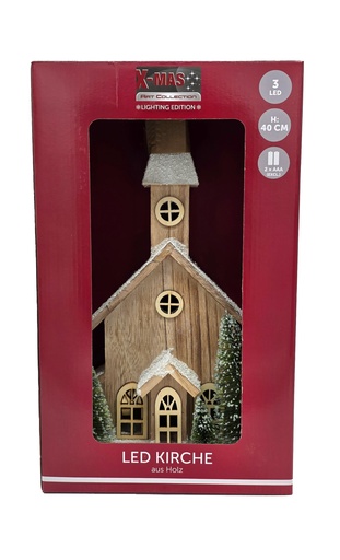 [P0002580] LED Holz-Kirche XXL mit 40 cm – warmweiß, 220 V Weihnachtsdekohaus