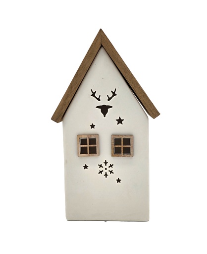 [P0002589] Weihnachts Dekohaus aus Porzellan LED mit Holzdach, H x 20,5 cm