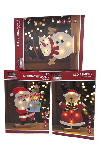 Weihnachts Holzfiguren mit 7 LED, H x 30 cm, 3 Modelle, mit Timer, batterieb.