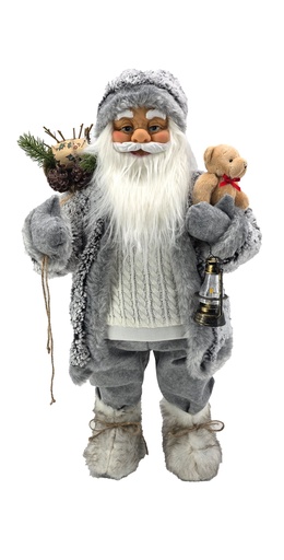 [P0002608] Weihnachtsmann Figur Grau 80 cm | Premium Weihnachtsdeko mit Echtkleidung & Accessoires