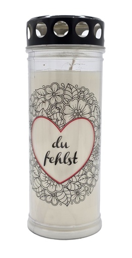 [P0002779] Grabkerze | Erstklassige Qualität | 20cm x 7,5cm mit Motiv | Du fehlst Herz Nero
