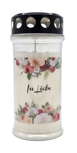 [P0002785] Grabkerze | Erstklassige Qualität | 17cm x 7,5cm mit Motiv | In Liebe Flower