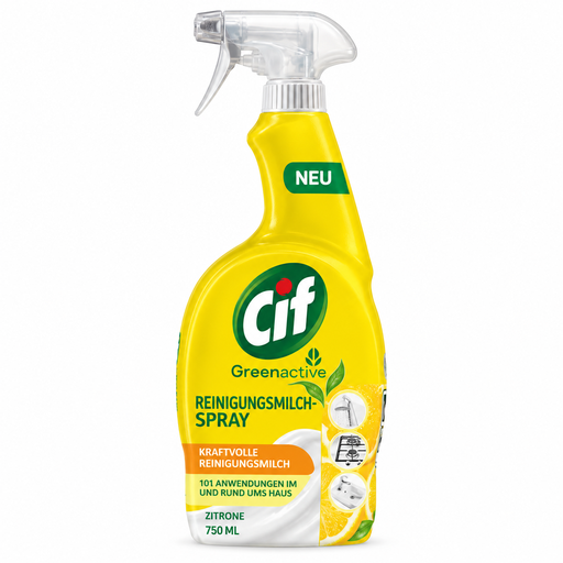Cif Greenactive Cremereiniger Spray Zitrone in gelber Sprühflasche für Küche und Badezimmer