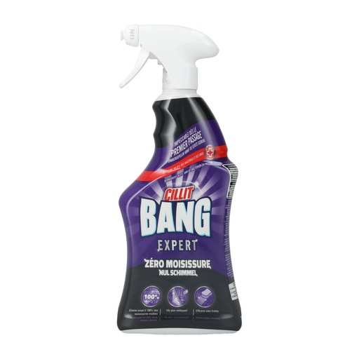 Cillit Bang Expert Schimmel-Entferner in schwarzer und violetter Sprühflasche gegen sichtbaren Schimmel in Bad und Dusche