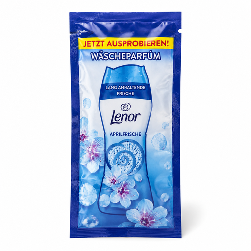 Lenor Wäscheparfüm Aprilfrisch 20 g im blauen Probierbeutel mit Duftperlen und Blumenmotiv