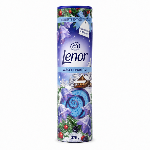 Lenor Wäscheparfüm Hasenglöckchen & Wildbeeren 275 g mit winterlichem Alpenmotiv, Schnee, Tannenzweigen und blauen Duftperlen