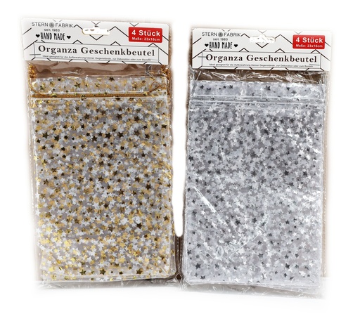 [11462] Organza Geschenkbeutel "Sterne" silber/gold 23x16cm