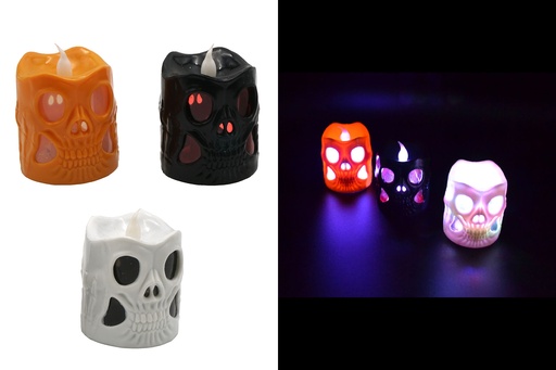 [7781] LED Kerze "Totenkopf", 5cm, 3 Farben, Farbwechsel