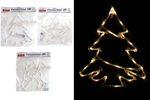 [11339] LED Fensterbild 3-fach sortiert, 35 LED warmweiß, Durchmesser ca 34cm, Timer 