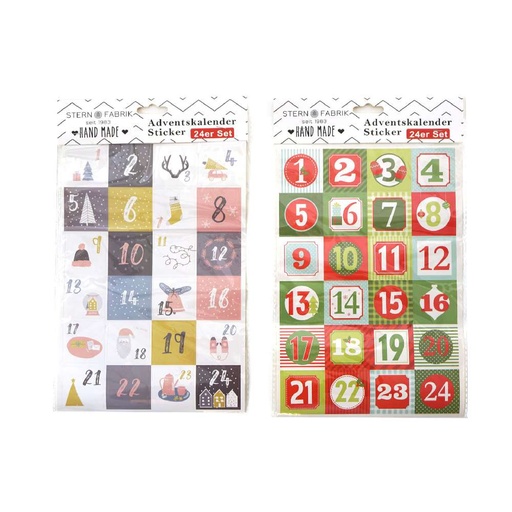 [11454] Adventskalender Sticker, 24er Set, 3,5-4,5cm 