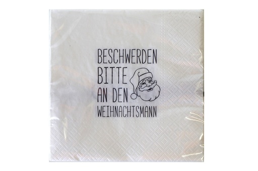 [11326] Servietten Weihnachten "Beschwerden bitte" 33x33cm, ¼ Falz, 3-lagig, 20er Pack