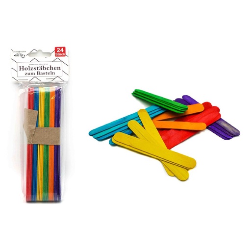 [7756] Holzstäbchen zum basteln, 24 Stück, bunt, 15cm