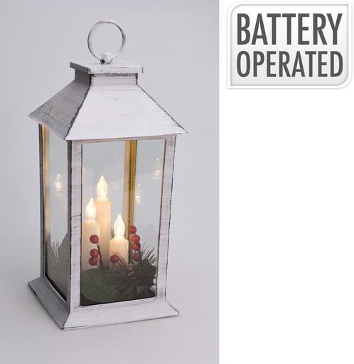 [16087] Laterne mit 3x LED-Kerze & Deko 29cm 